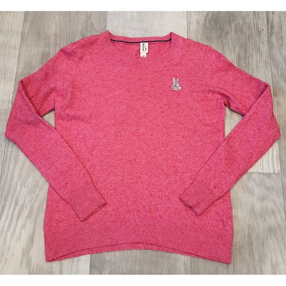 ED Pink Bunny Rabbit Size Small Lambswool Cashmere Blend Sweater Crewneck Cute - Picture 1 of 6